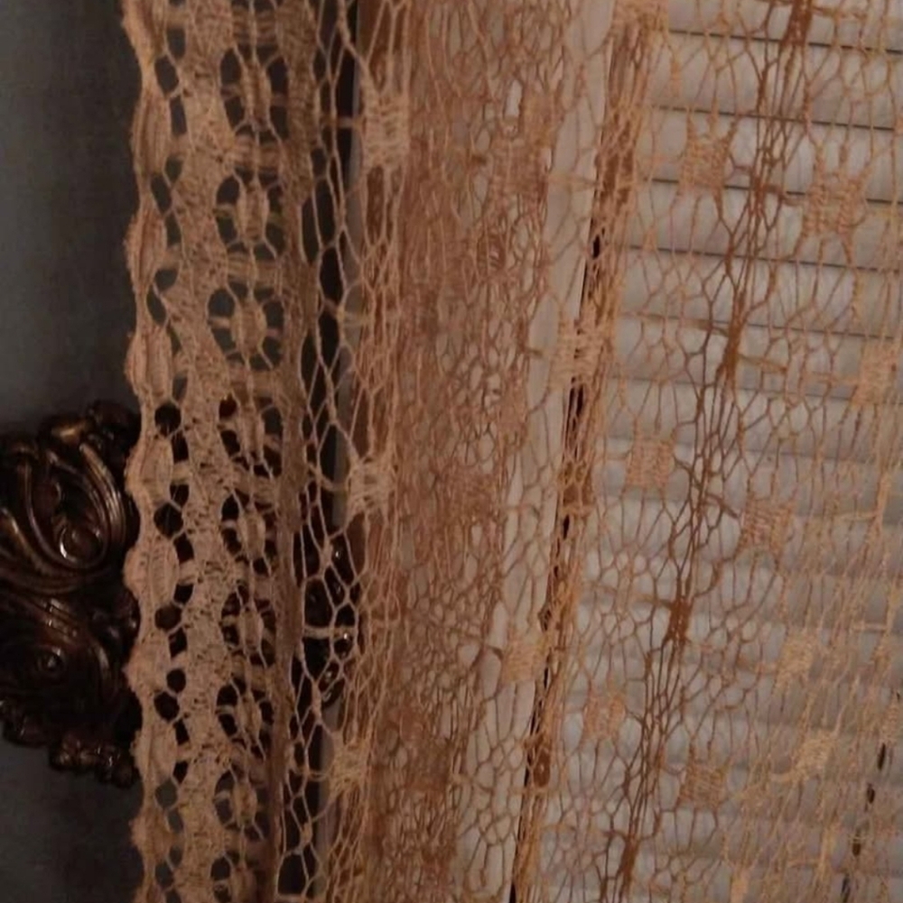 4 Lace Curtains with Curtain Rings - Picture 3 of 4
